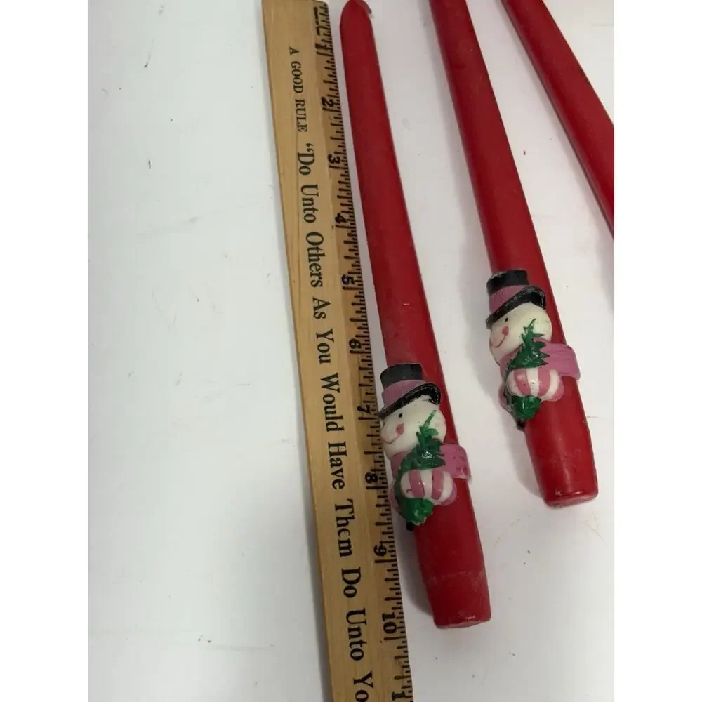 Vintage Set‎ Of 4 Candles Red Avon Taper Christmas Sculpted W/ Wooden Holders